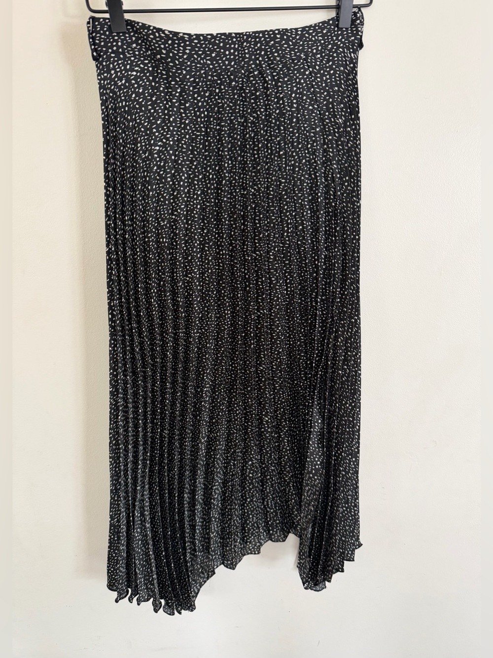 Zara Black Pleated Midi Skirt with White Micro Dots